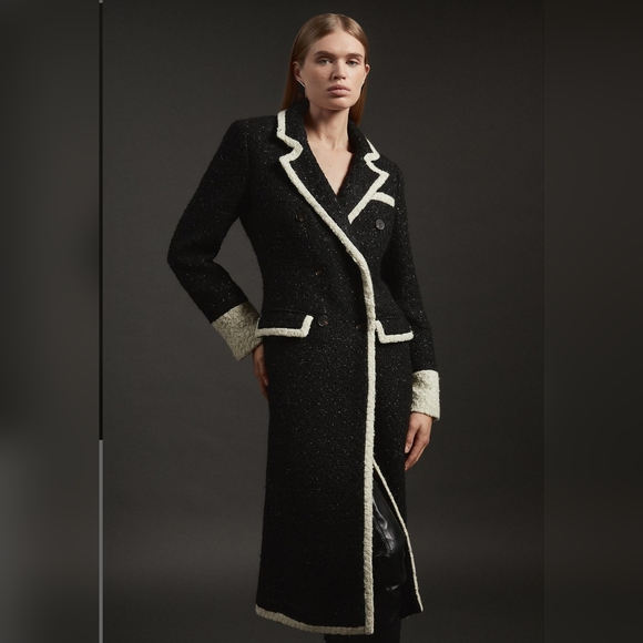 Karen Millen Contrast Double Breasted Tailoed Midi Coat Size 8 US - Picture 1 of 6